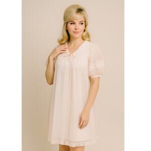 Vintage Shadowline Lace Embellished Peignoir Small Pink